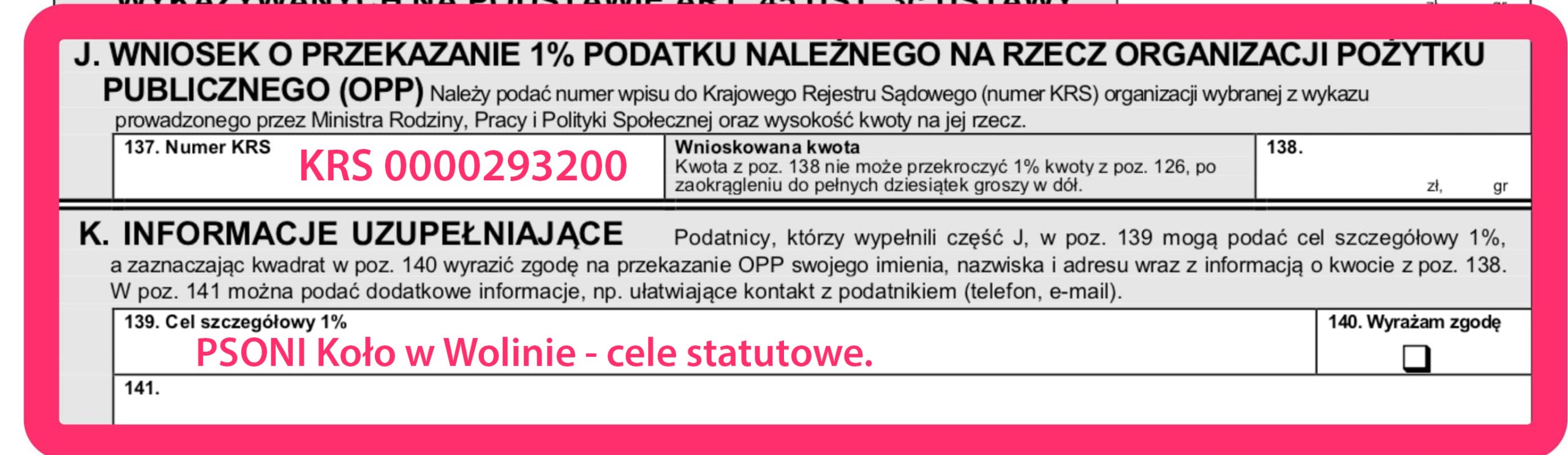 1 % podatku dla PSONI Koło w Wolinie